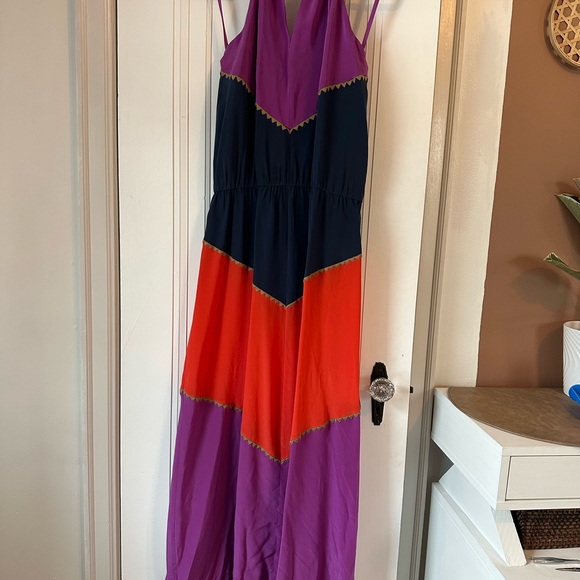 BCBG MaxAzria Dee Maxi Dress color block halter Sz S - Picture 7 of 9